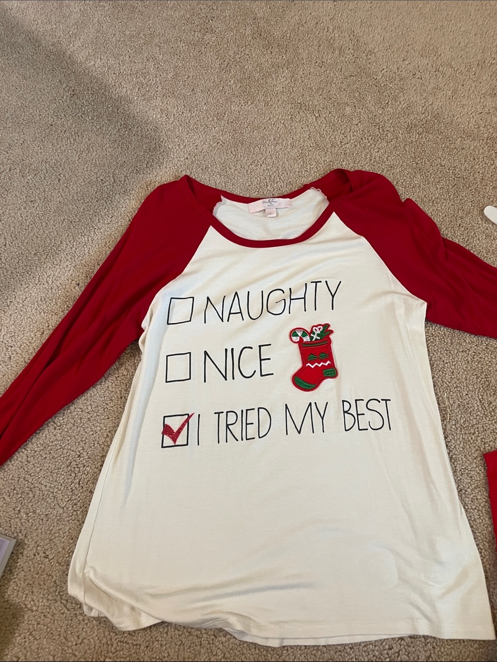 Kids Holiday Top - Red & White "I Tried My Best"